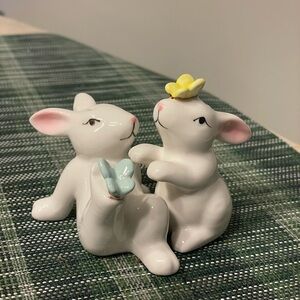 Ceramic Bunny with Butterflies salt and pepper shakers